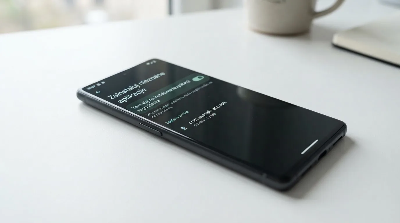 Ekran ustawień Androida z przełącznikiem zgody na instalację aplikacji z nieznanego źródła i pobranym plikiem instalacyjnym na liście